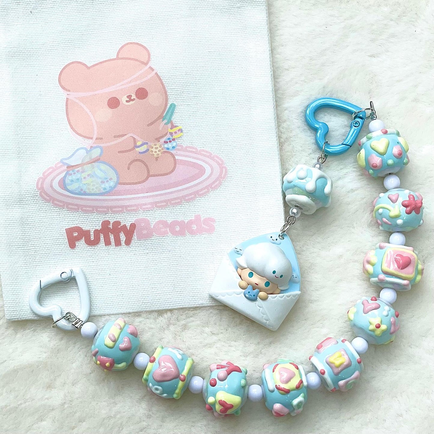 Baby Blue Puffy Beads Phone Strap